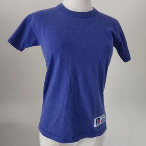 Vintage 90s RUSSELL ATHLETIC Blue Basic Tee. Size YTH SMALL. 100% cotton.